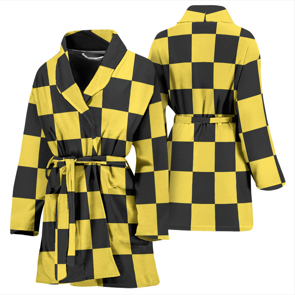 Checkered Yellow Pattern Print Design 03 Women Bathrobe