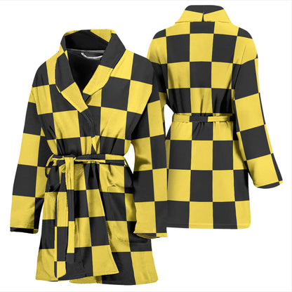 Checkered Yellow Pattern Print Design 03 Women Bathrobe