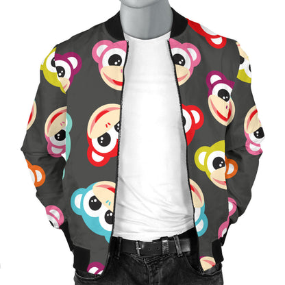 Monkey Head Design Themed Print Men Bomber Jacket