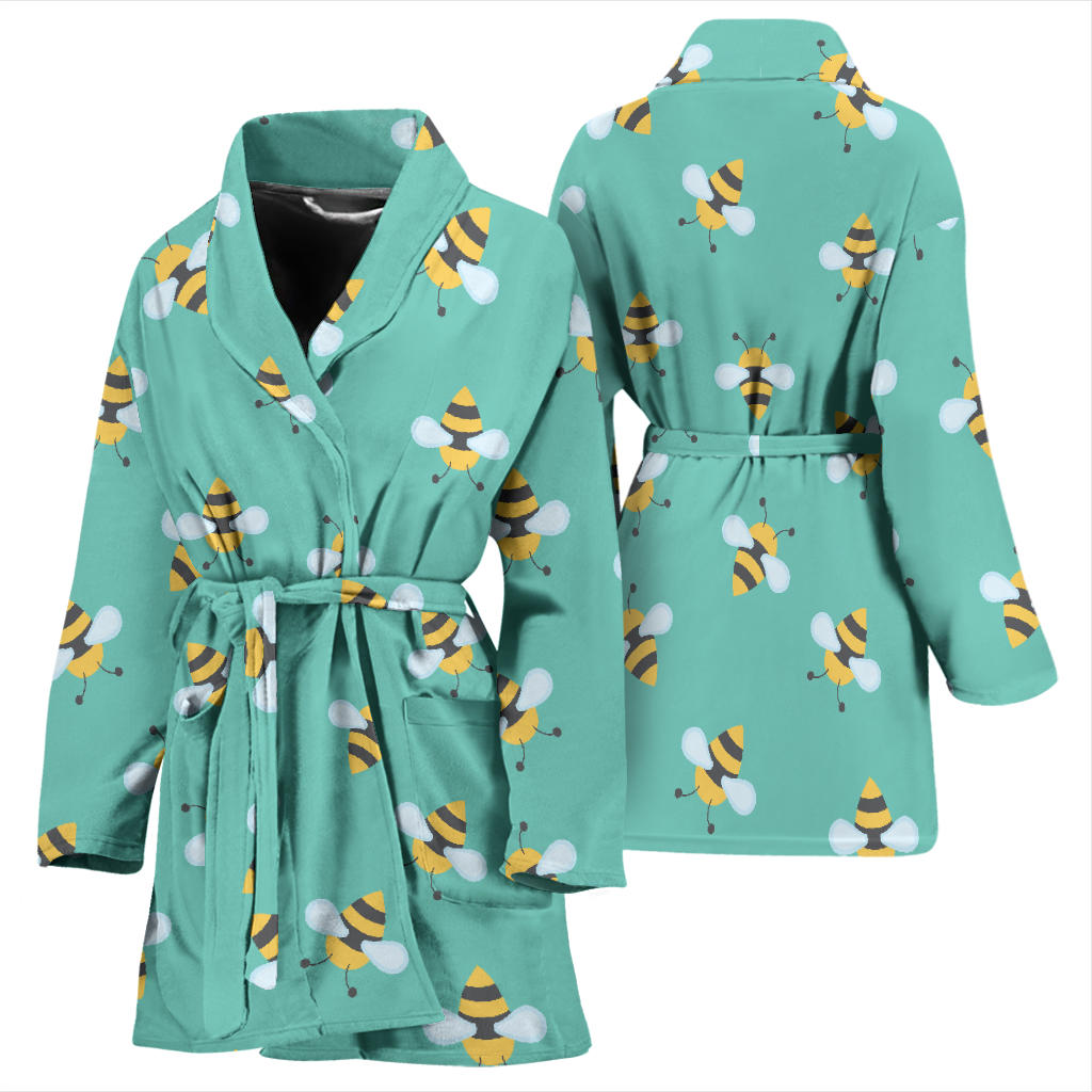 Bee Pattern Print Design 01 Women Bathrobe