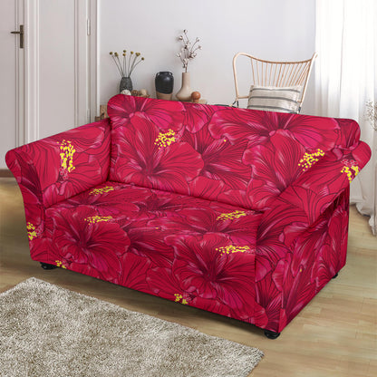 Hibiscus Red Pattern Print LKS308 Loveseat Couch Slipcover