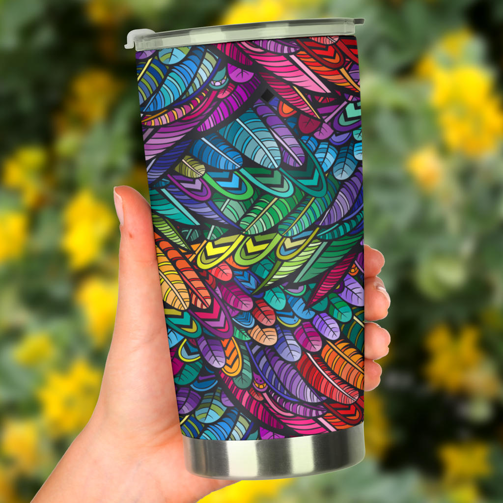 Feather Multicolor Design Print Tumbler