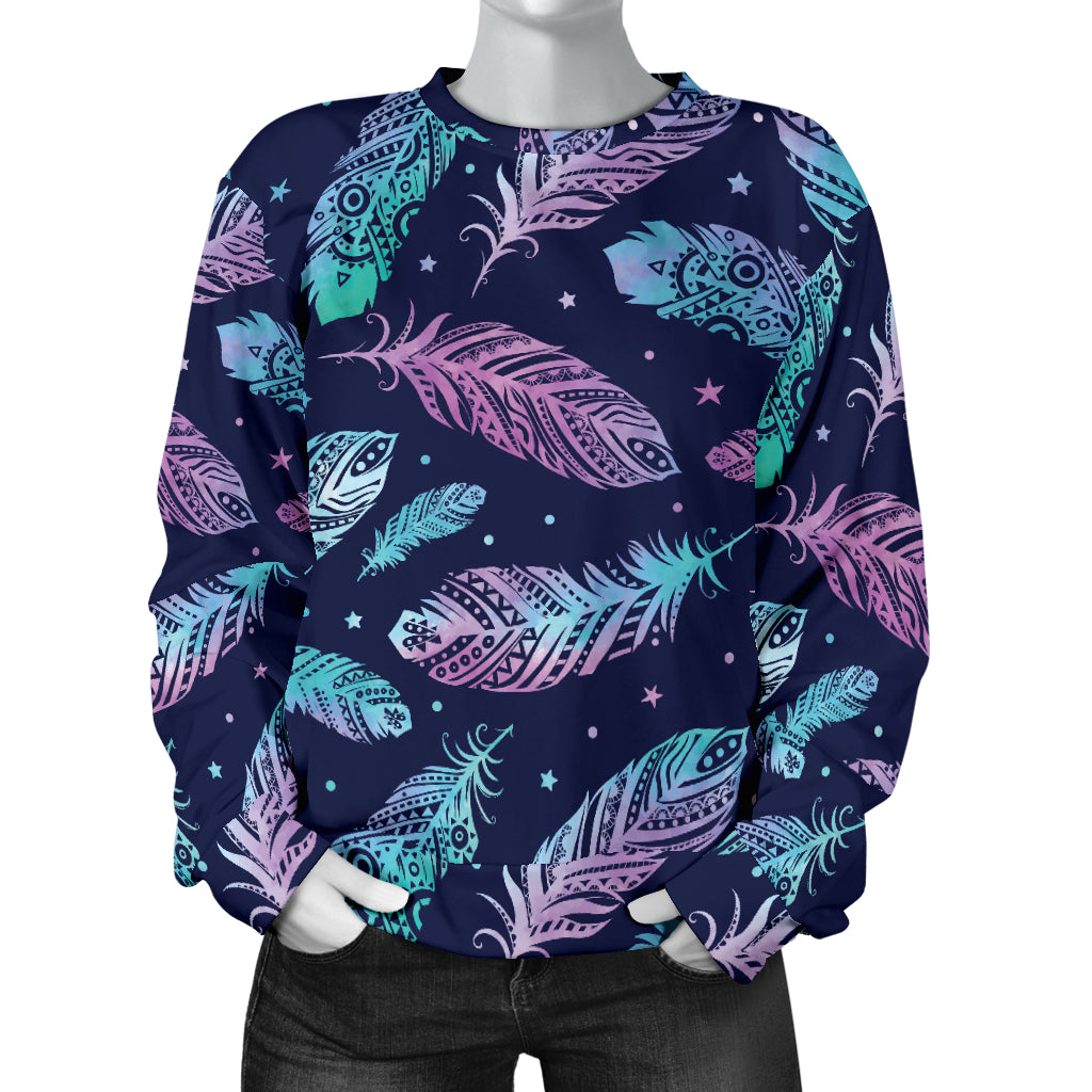 Feather Aztec Design Print Women Long Sleeve Sweatshirt