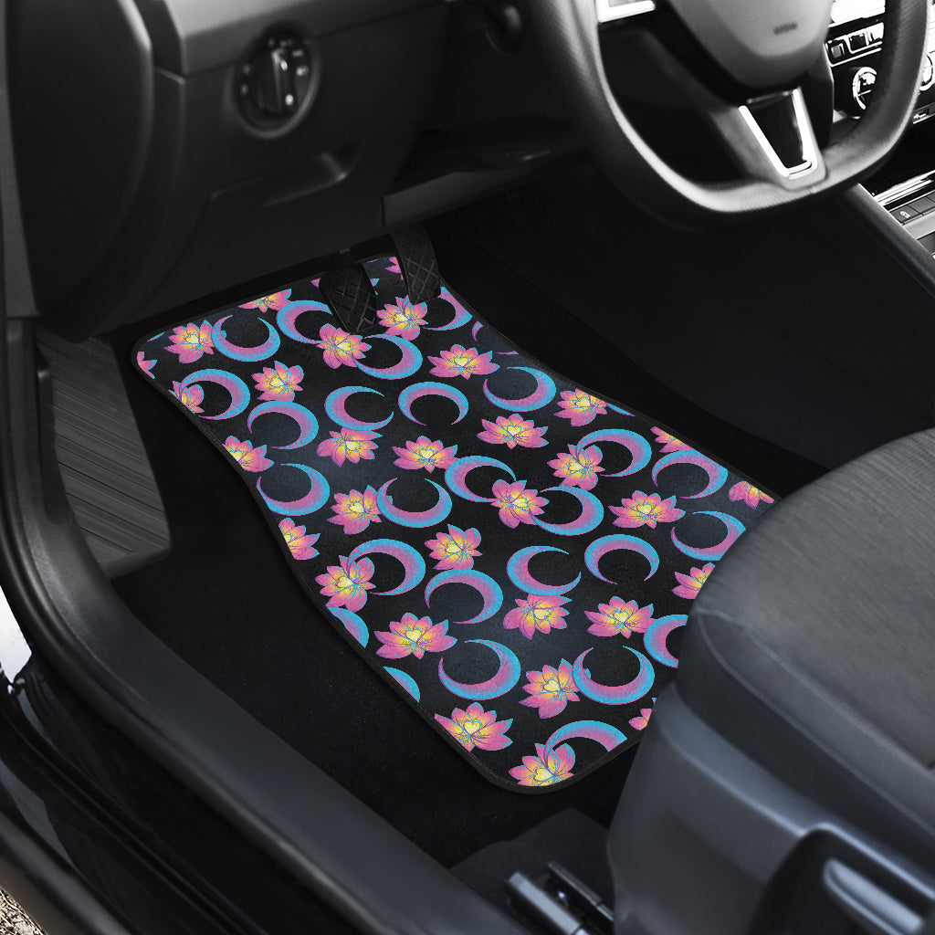 Lotus with Moon Pink Print Themed Car Floor Mats Front Back