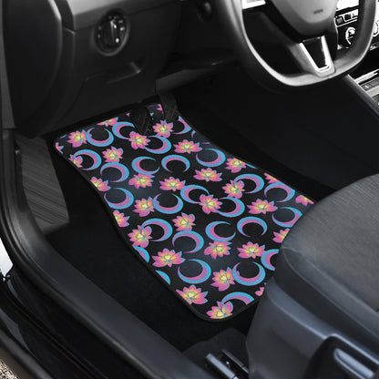 Lotus with Moon Pink Print Themed Car Floor Mats Front Back