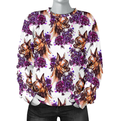 Chihuahua Purple Floral Women Long Sleeve Sweatshirt