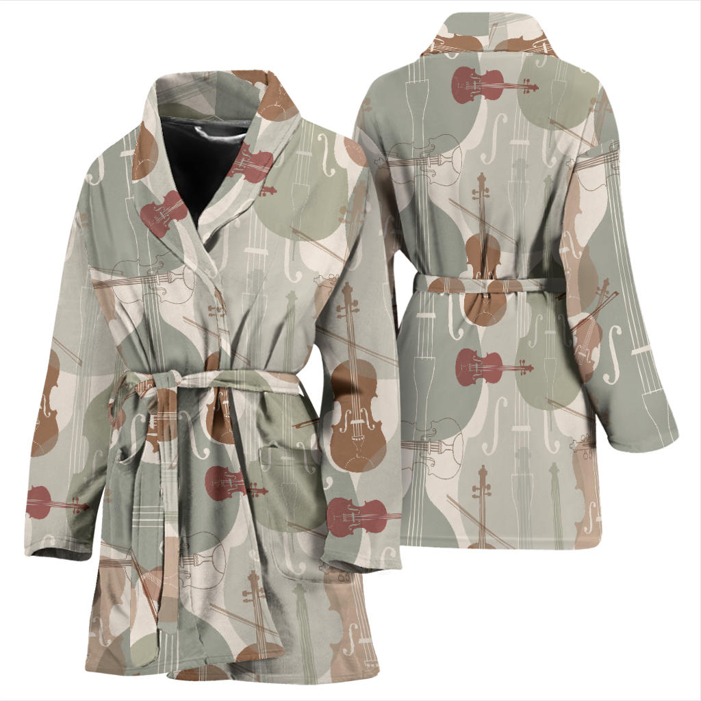 Violin Pattern Print Design 01 Women Bathrobe