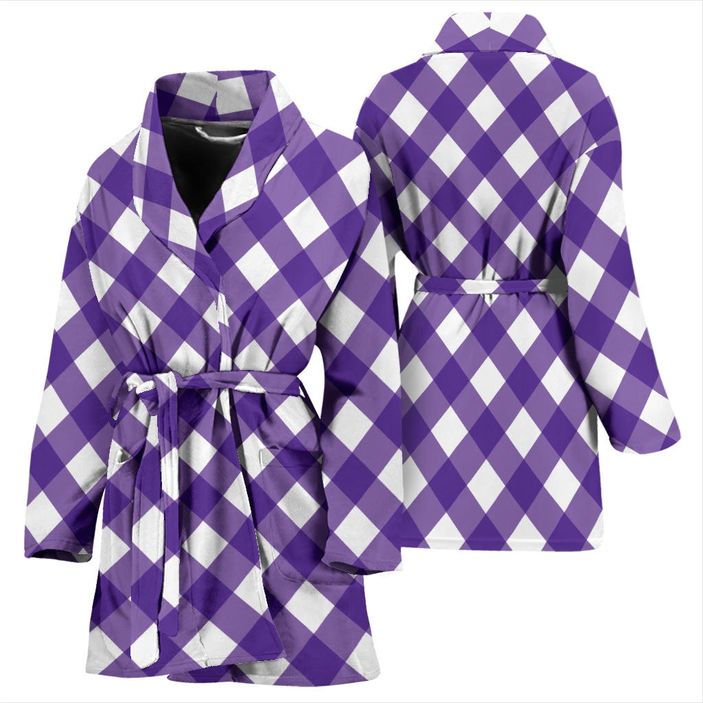 Gingham Purple Pattern Print Design 03 Women Bathrobe