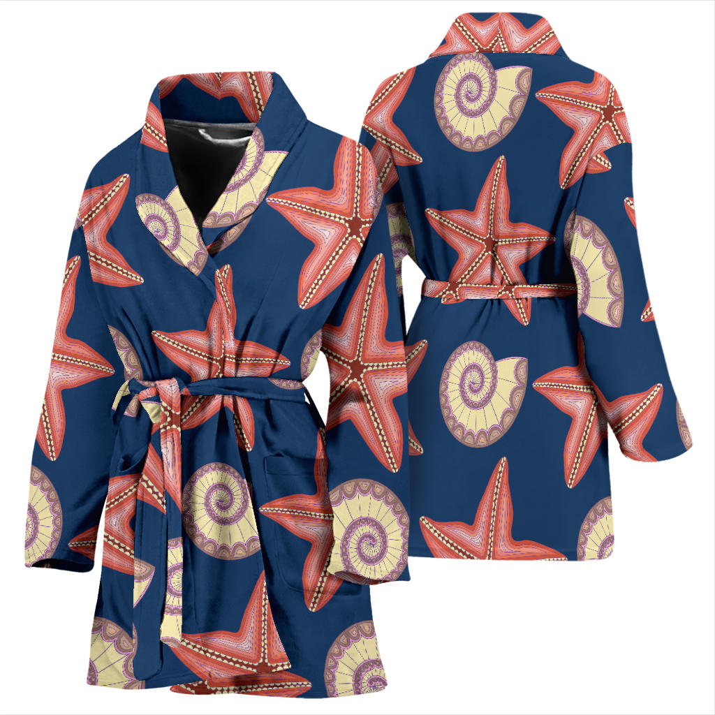 Starfish Pattern Print Design 03 Women Bathrobe