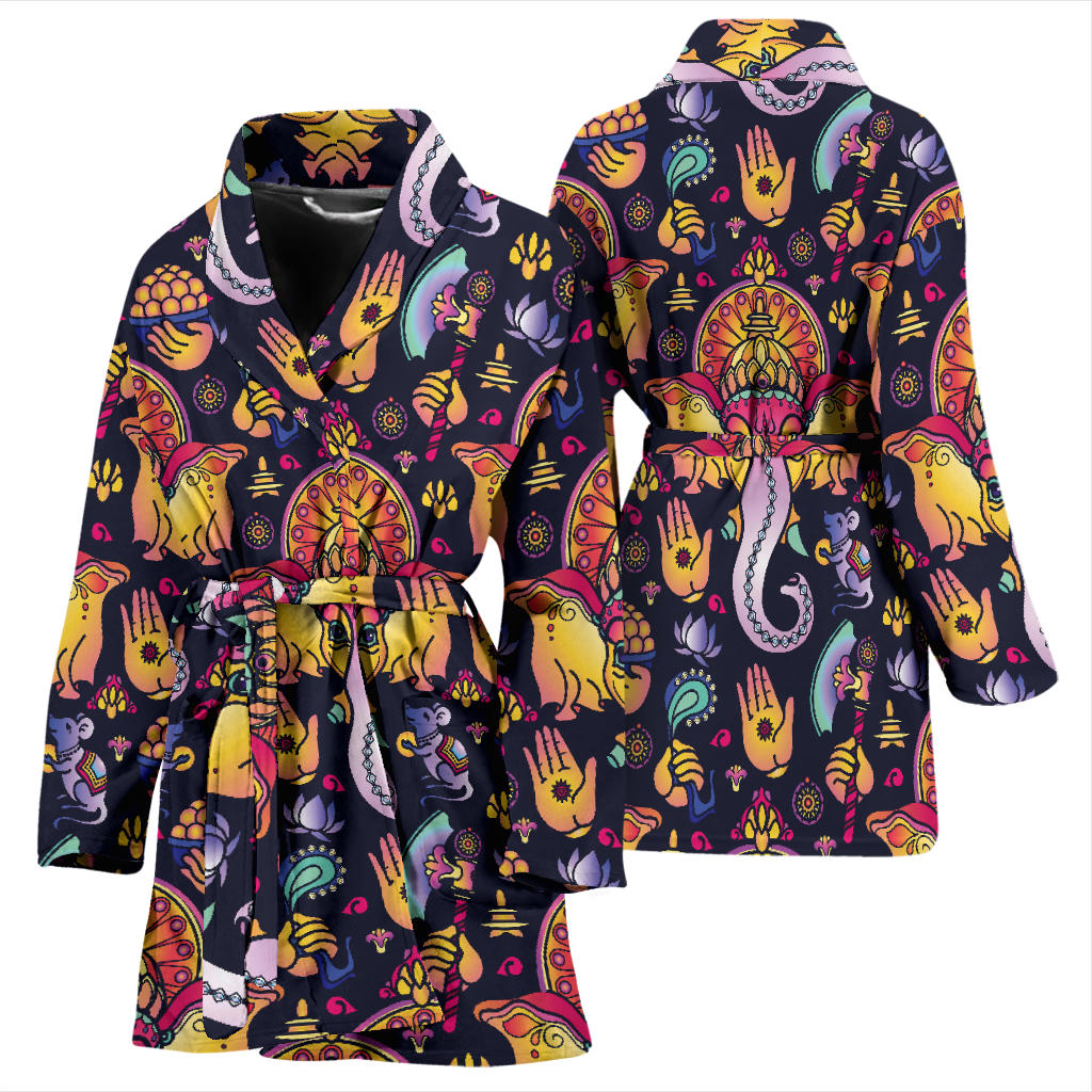 Ganesha Indian Pattern Print Design 03 Women Bathrobe