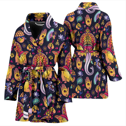 Ganesha Indian Pattern Print Design 03 Women Bathrobe