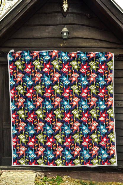 Monkey Colorful Design Themed Print Quilt Bedspread