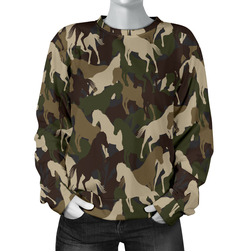 Horse Camo Themed Design Print Women Long Sleeve Sweatshirt