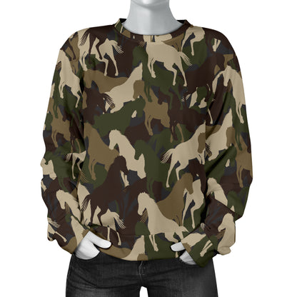 Horse Camo Themed Design Print Women Long Sleeve Sweatshirt