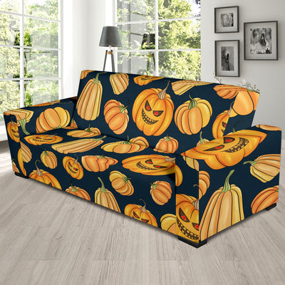 Pumpkin Halloween Pattern Print Design A04 Sofa Slipcover