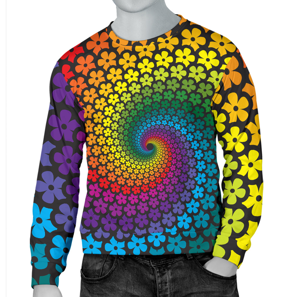 Flower Power Rainbow Spiral Print Men Long Sleeve Sweatshirt