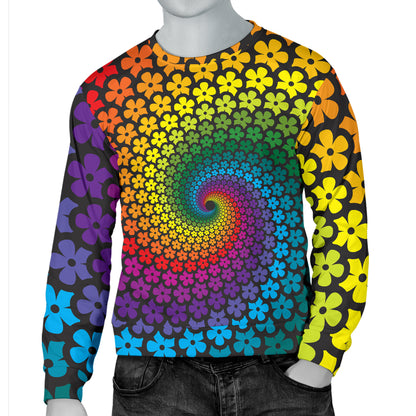 Flower Power Rainbow Spiral Print Men Long Sleeve Sweatshirt