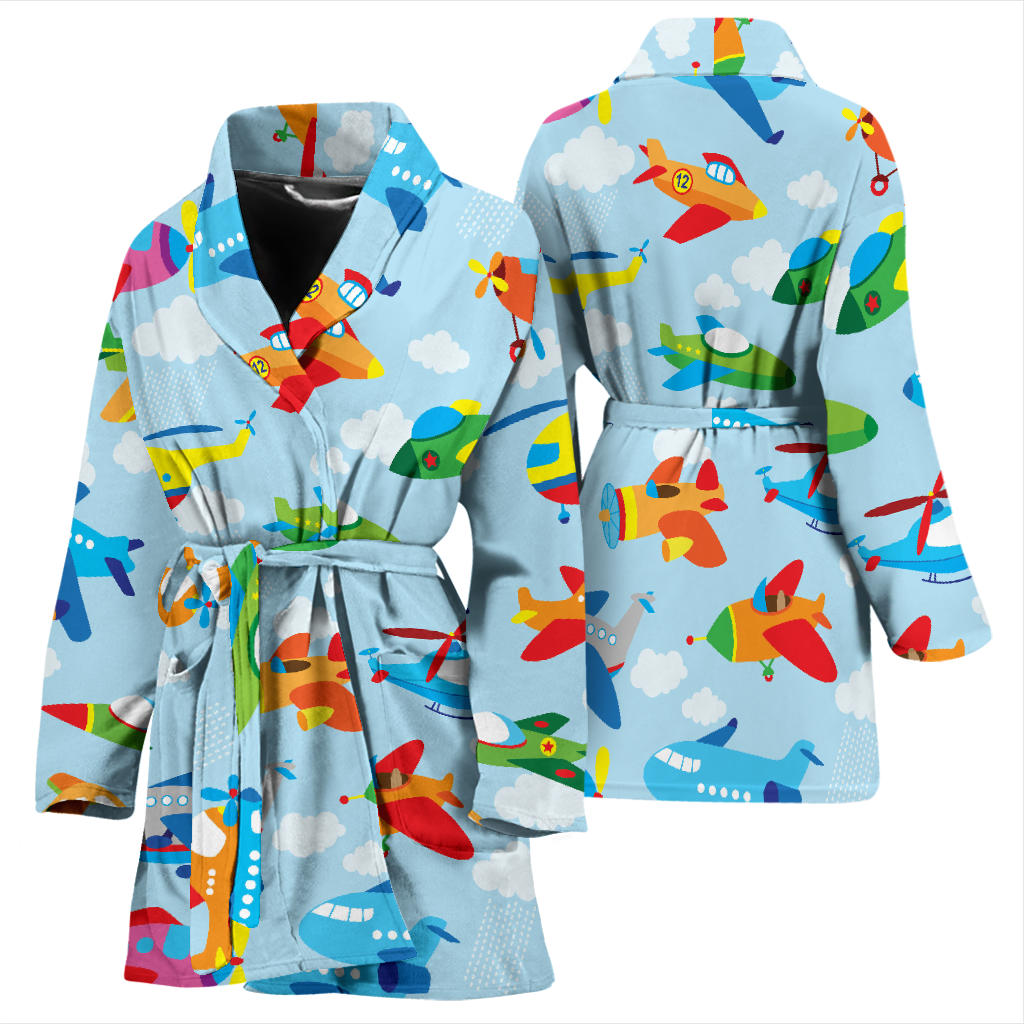 Airplane Colorful Pattern Print Design 01 Women Bathrobe