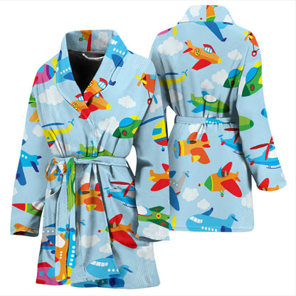 Airplane Colorful Pattern Print Design 01 Women Bathrobe