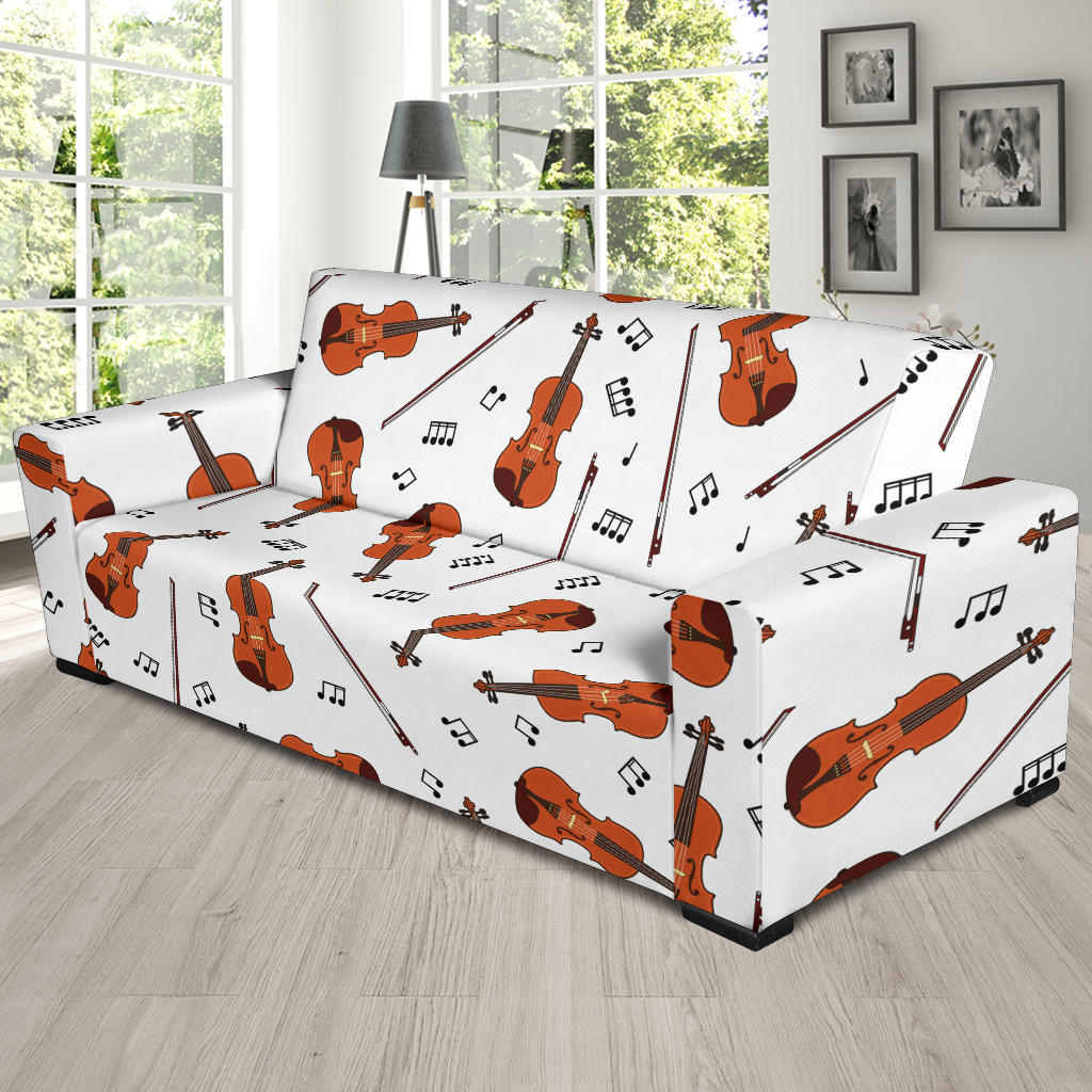 Violin Pattern Print Design 02 Sofa Slipcover