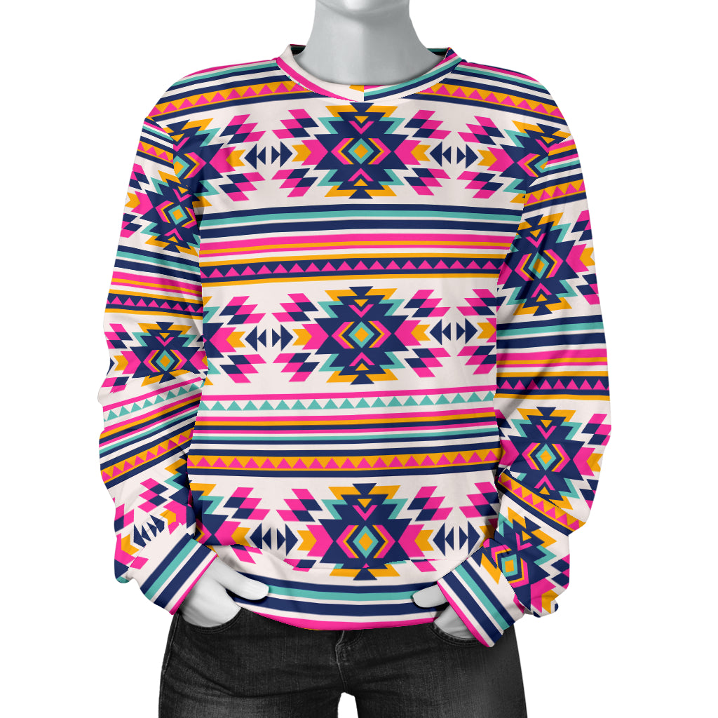 Indian Navajo Neon Themed Design Print Women Long Sleeve Sweatshirt