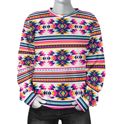 Indian Navajo Neon Themed Design Print Women Long Sleeve Sweatshirt