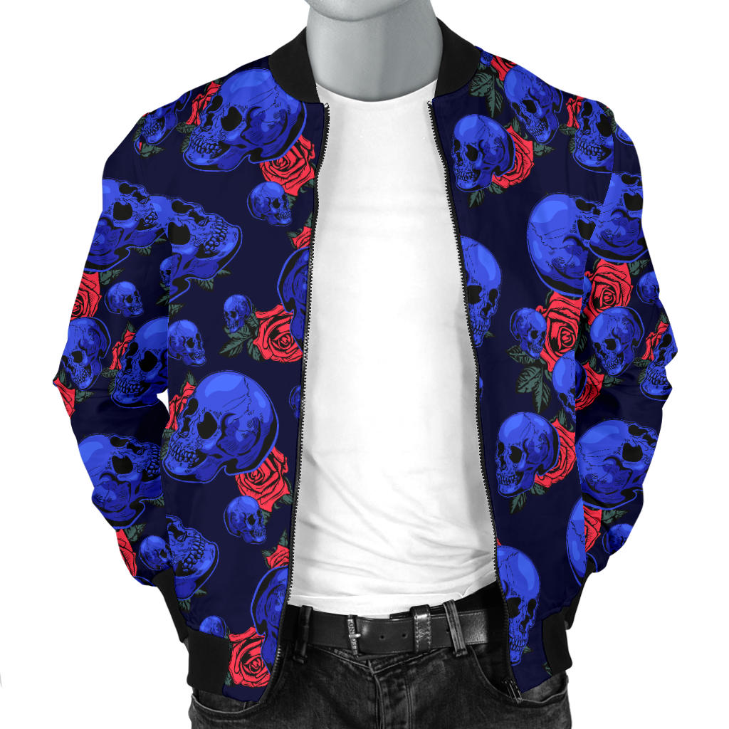 Skull Roses Neon Design Themed Print Men Bomber Jacket