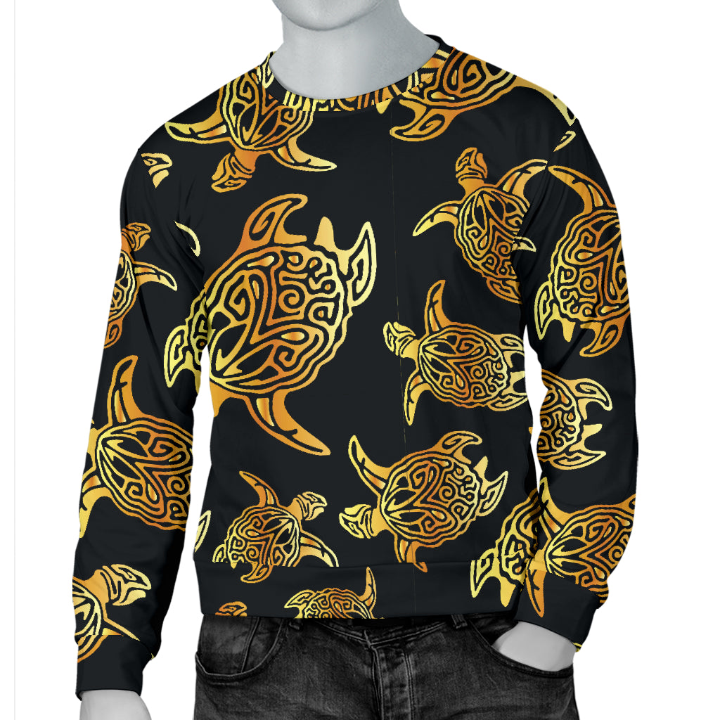 Gold Tribal Turtle Polynesian Themed Men Long Sleeve Sweatshirt