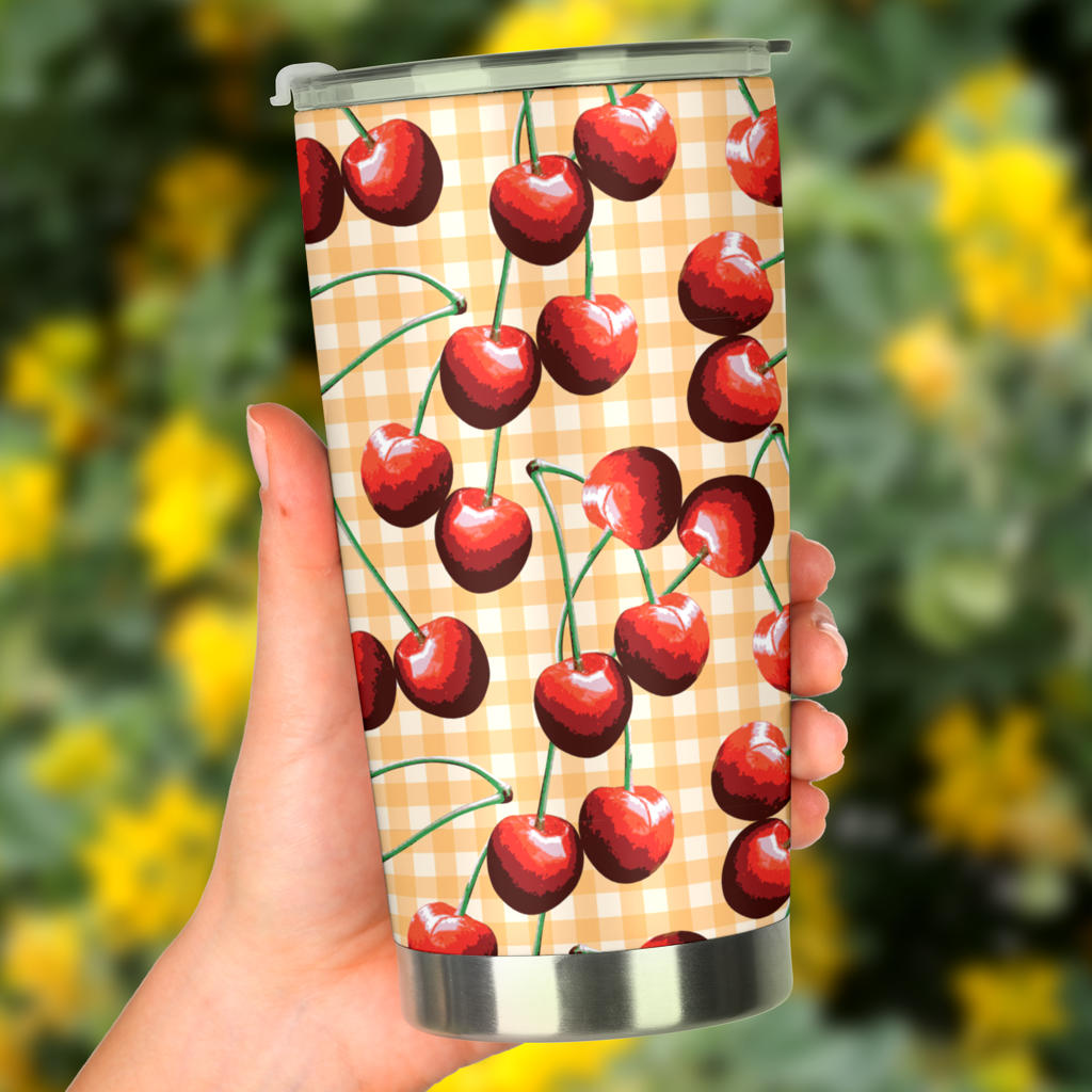 Cherry Orange Plaid Print Tumbler