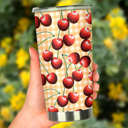 Cherry Orange Plaid Print Tumbler