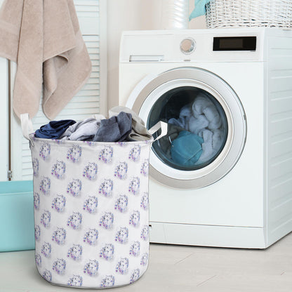 Wolf with Flower Print Design Laundry Basket