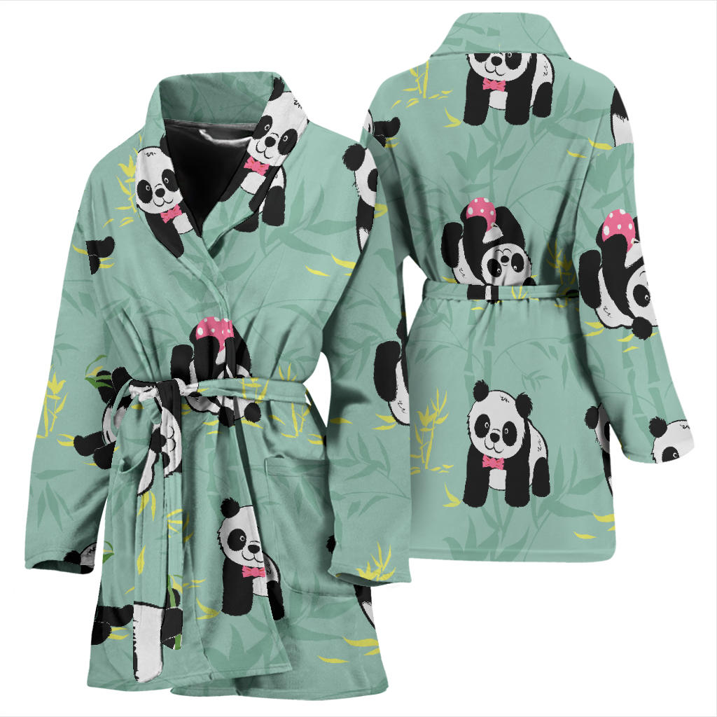 Panda Pattern Print Design A05 Women Bathrobe