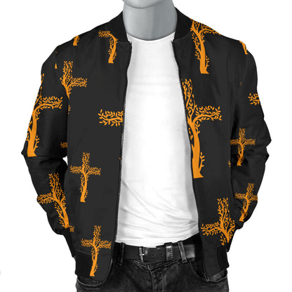 Christian Tree of Life Cross Design Men Bomber Jacket