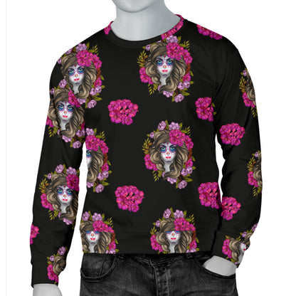 Day of the Dead Makeup Girl Men Long Sleeve Sweatshirt