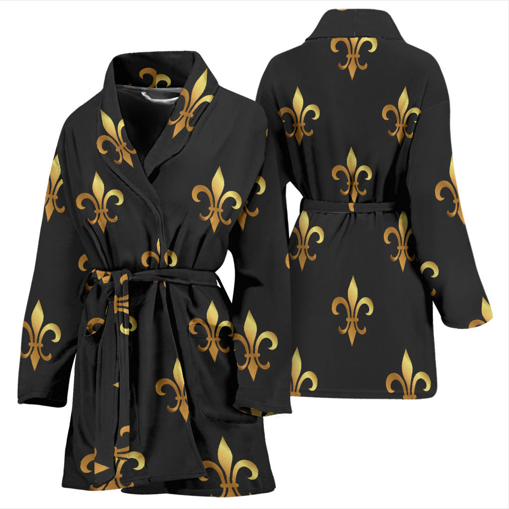 Fleur De Lis Gold Pattern Print Design 03 Women Bathrobe