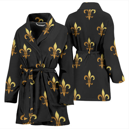 Fleur De Lis Gold Pattern Print Design 03 Women Bathrobe