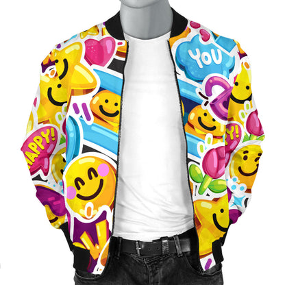 Emoji Sticker Print Pattern Men Bomber Jacket