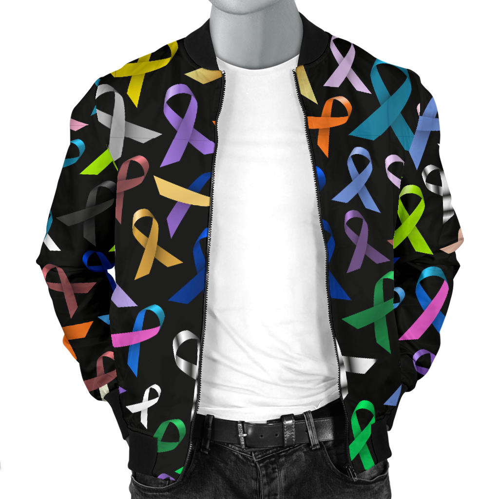 Breast Cancer Awareness Colorful Print Men Bomber Jacket