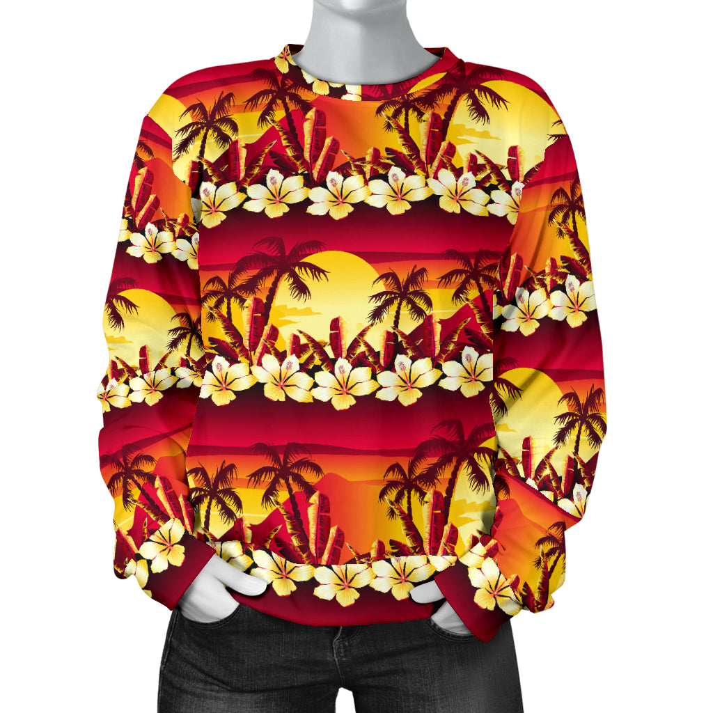 Hawaiian Tropical Sunset Hibiscus Print Women Long Sleeve Sweatshirt