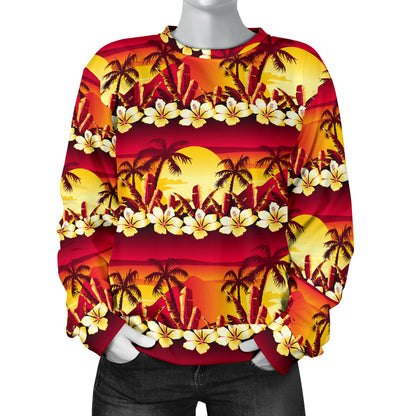 Hawaiian Tropical Sunset Hibiscus Print Women Long Sleeve Sweatshirt