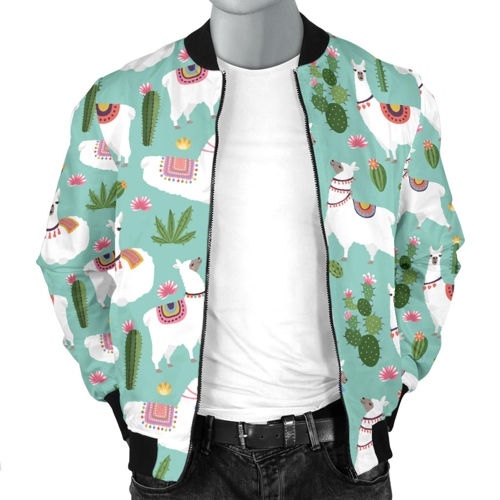 Llama with Cactus Themed Print Men Bomber Jacket