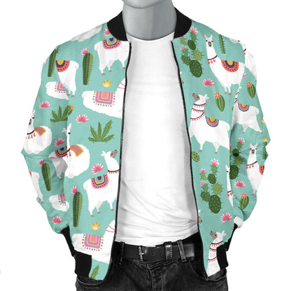 Llama with Cactus Themed Print Men Bomber Jacket