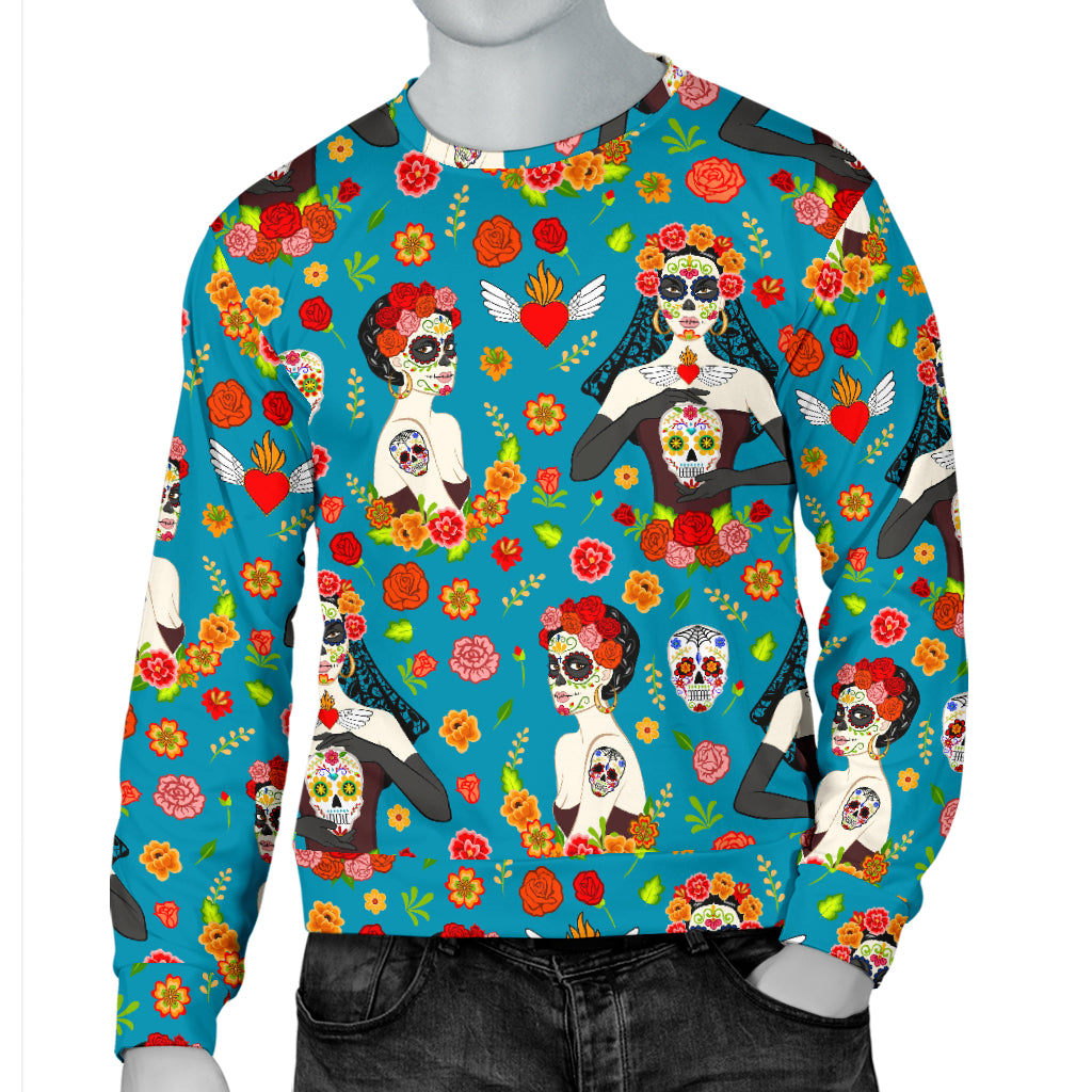 Day of the Dead Old School Girl Design Men Long Sleeve Sweatshirt