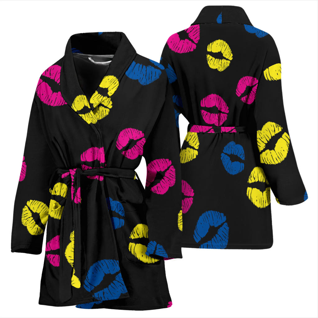 Lip Neon Color Pattern Print Design 01 Women Bathrobe