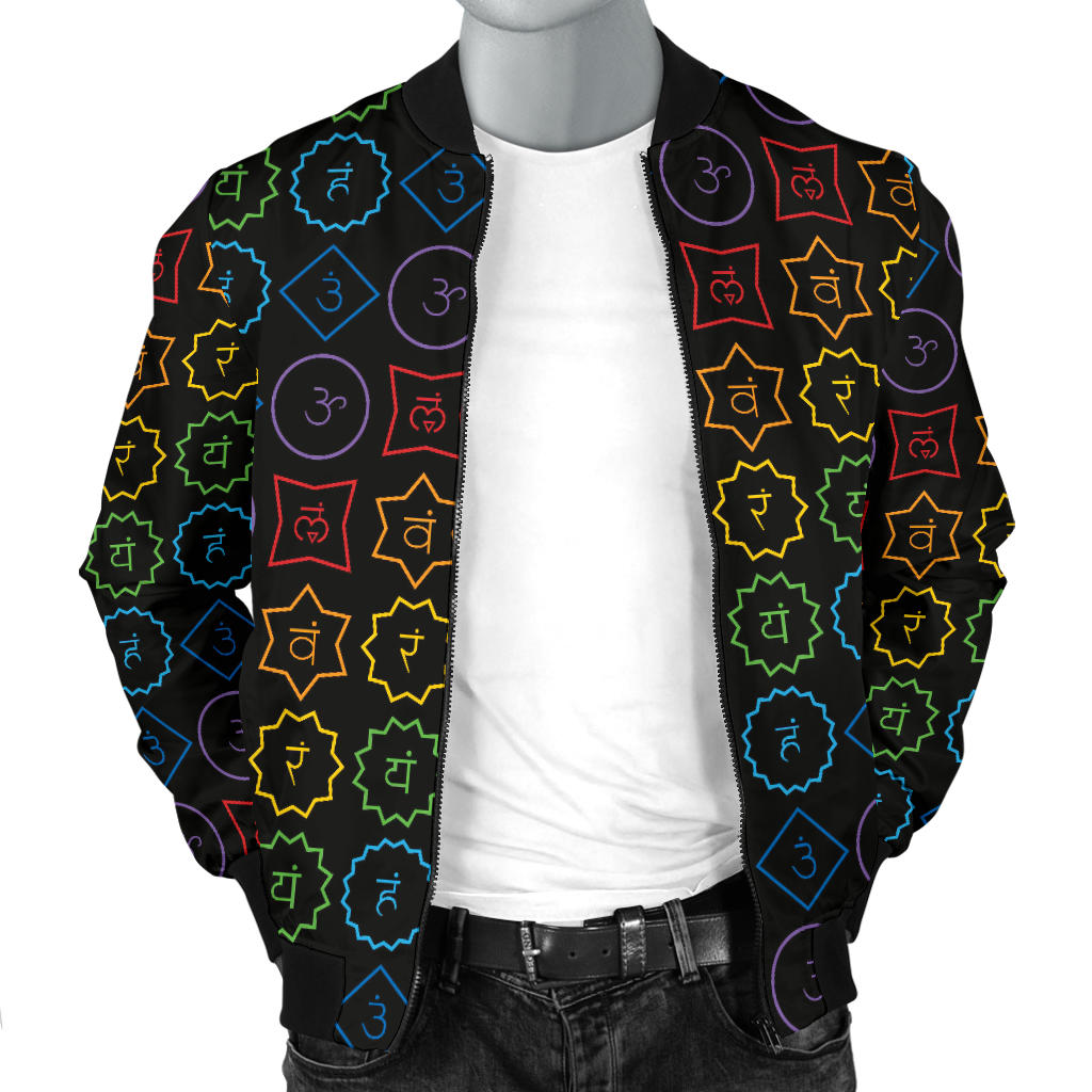 Chakra Colorful Symbol Pattern Men Bomber Jacket