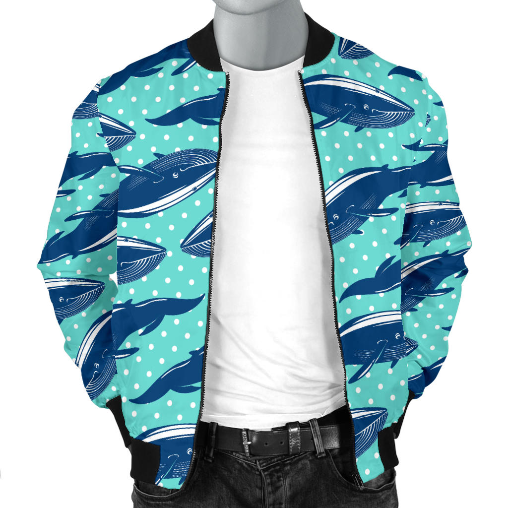 Whale Polka Dot Design Themed Print Men Bomber Jacket