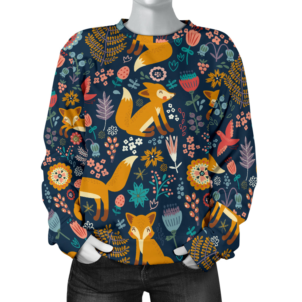 Fox Cute Jungle Print Pattern Women Long Sleeve Sweatshirt