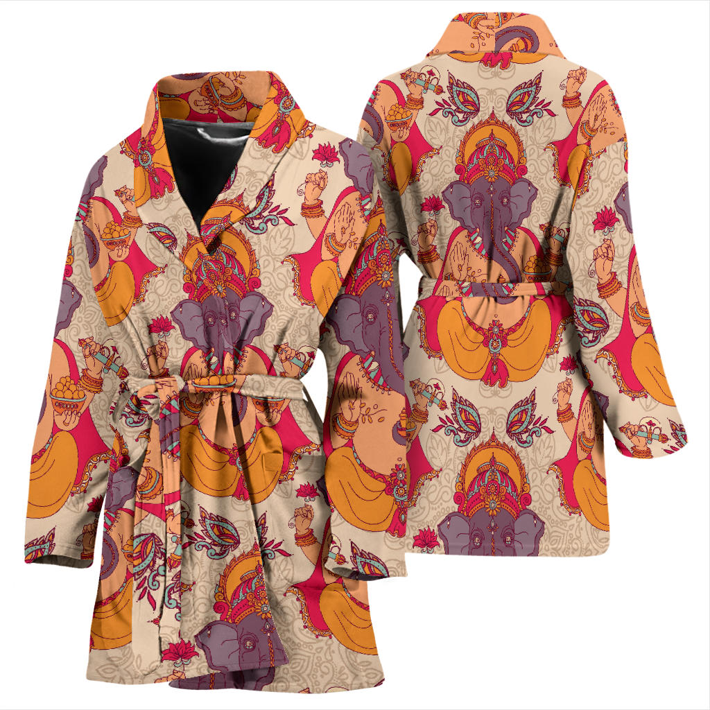 Ganesha Indian Pattern Print Design 02 Women Bathrobe