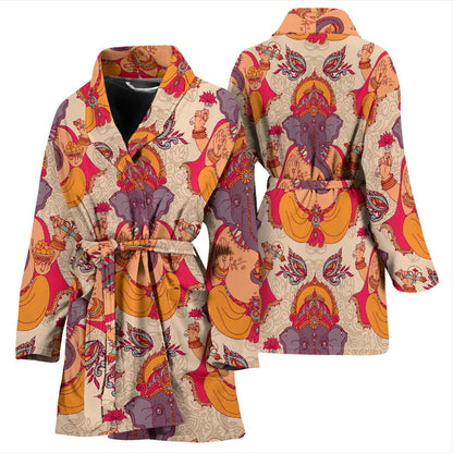 Ganesha Indian Pattern Print Design 02 Women Bathrobe