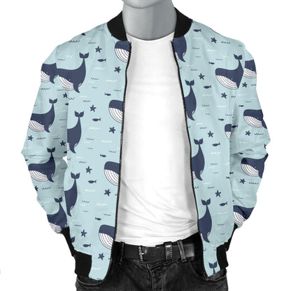 Whale Cute Design Themed Print Men Bomber Jacket